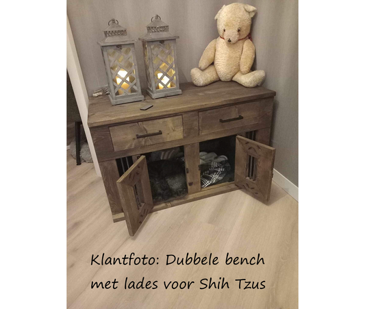 Dubbele houten hondenbench L110xD60xH65 cm