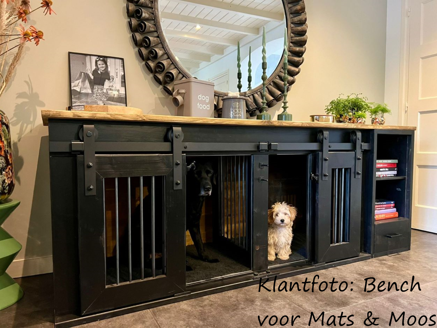 Dubbele houten hondenbench voor 2 honden - stoer en industrieël