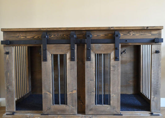 Dubbele houten hondenbench met twee deuren