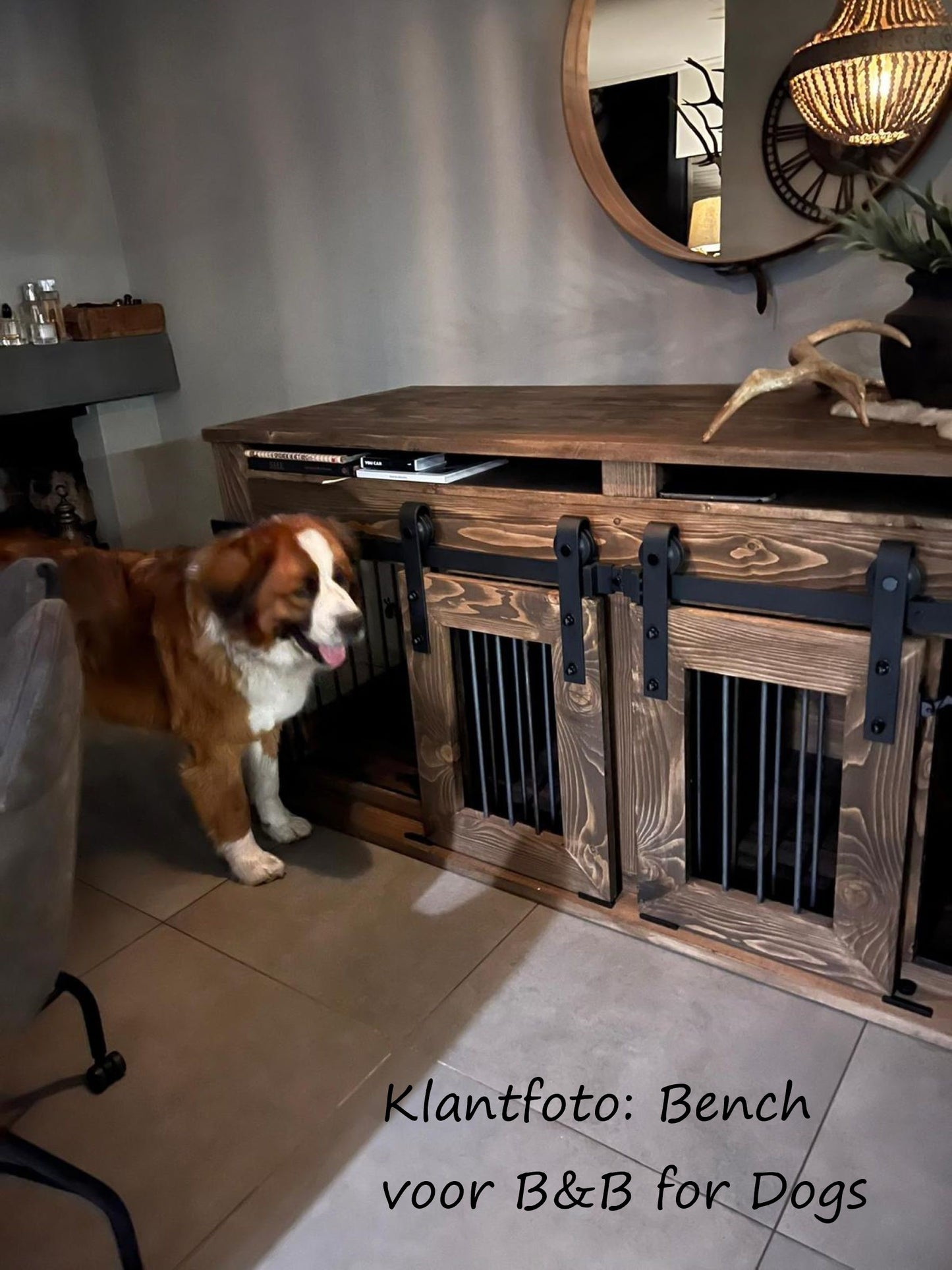 Dubbele houten hondenbench voor 2 honden - stoer en industrieël